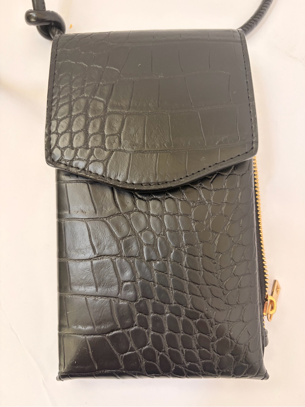 Black Croc-Embossed Phone Crossbody Bag - Women's